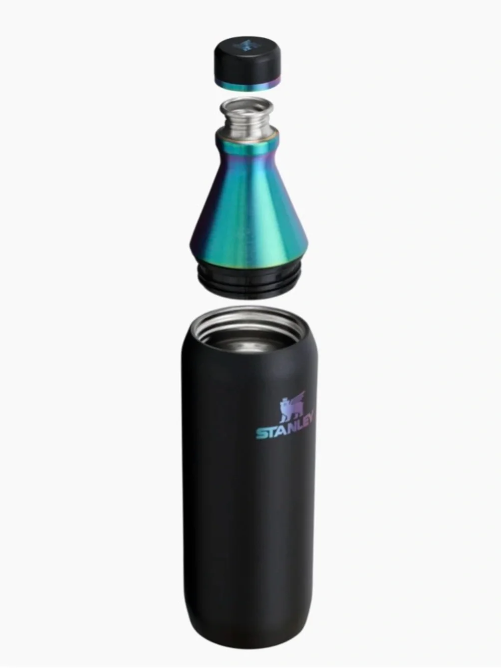 NWT Stanley Black Chroma Bottle with Iridescent Blue-Green-Purple Neck - 20oz - Picture 2 of 3